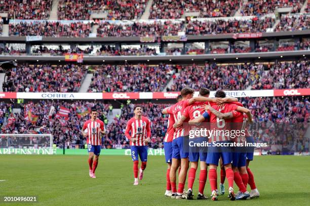 Angel Correa of Atletico Madrid celebrates 4-0 with Koke Resureccion of Atletico Madrid Samuel Lino of Atletico Madrid Marcos Llorente of Atletico...