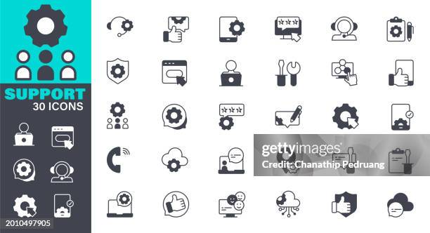 it support icons set. solid icon collection. vector graphic elements, icon symbol, technician, computer, mobile, technical help desk, services. - technical issues stock illustrations