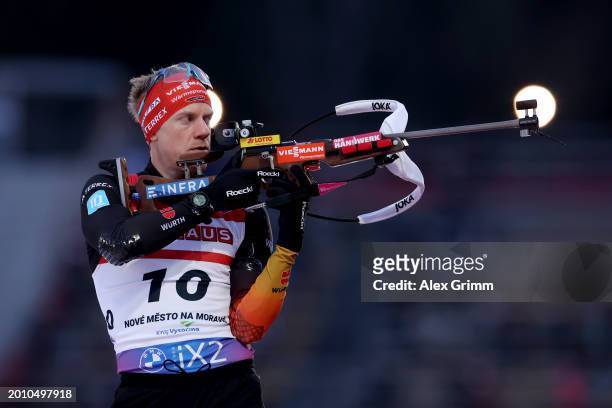 Roman Rees of Germany during the zeroing prior to the Men's 20K Individual at the IBU World Championships Biathlon Nove Mesto na Morave on February...