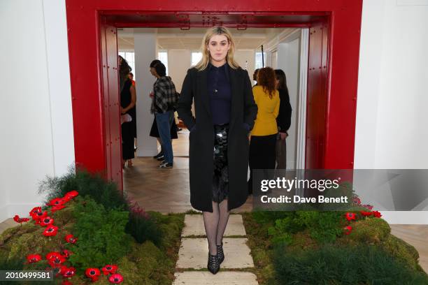 Honor Swinton Byrne attends the Malone Souliers presentation during London Fashion Week February 2024 on February 17, 2024 in London, England.