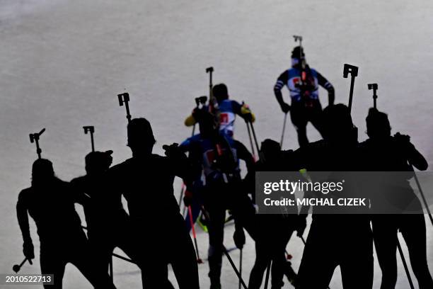 The athletes compete during the women's 4x6km relay event of the IBU Biathlon World Championships in Nove Mesto, Czech Republic on February 17, 2024.