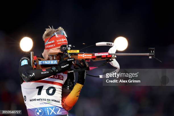 Roman Rees of Germany during the zeroing prior to the Men's 20K Individual at the IBU World Championships Biathlon Nove Mesto na Morave on February...