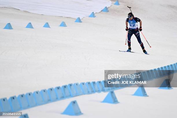 France's Julia Simon competes to win with her team the women's 4x6km relay event of the IBU Biathlon World Championships in Nove Mesto, Czech...