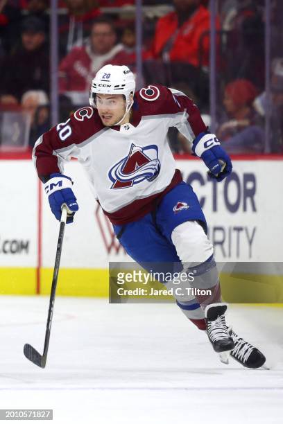 Ross Colton of the Colorado Avalanche skates during the third period of the game against the Carolina Hurricanes at PNC Arena on February 08, 2024 in...