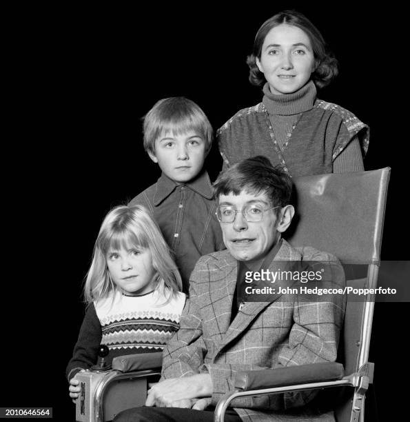 English theoretical physicist Stephen Hawking posed with his wife Jane Hawking, son Robert and daughter Lucy in Cambridge, England in 1978. Hawking,...