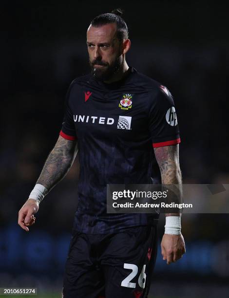 Stephen Fletcher of Wrexham in action during the Sky Bet League Two match between Sutton United and Wrexham at VBS Community Stadium on February 13,...