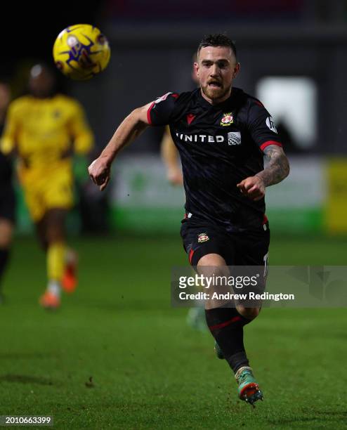 Jack Marriott of Wrexham in action during the Sky Bet League Two match between Sutton United and Wrexham at VBS Community Stadium on February 13,...