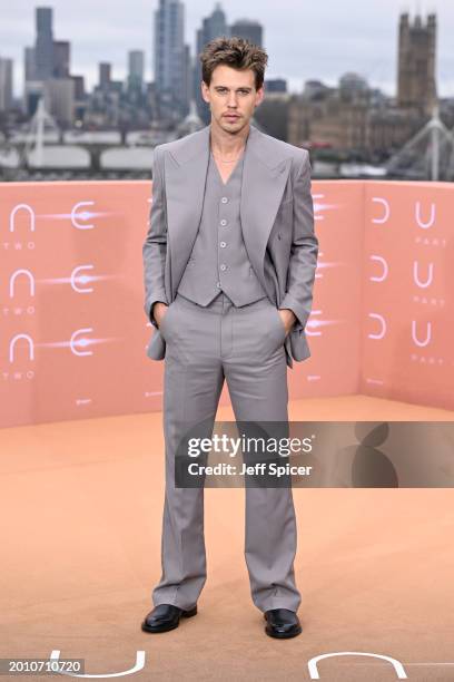 Austin Butler attends the London photocall for "Dune: Part Two" presented by Warner Bros Pictures & Legendary at IET London on February 14, 2024 in...