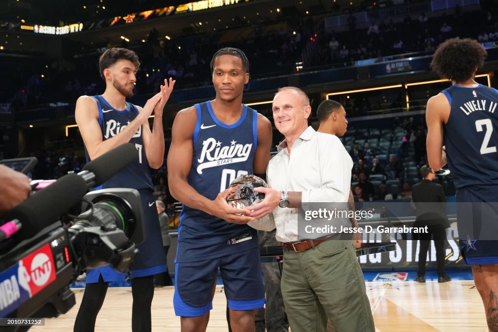 Spring Stars Game Bennedict Mathurin of Team Jalen is presented the Rising Stars MVP ...