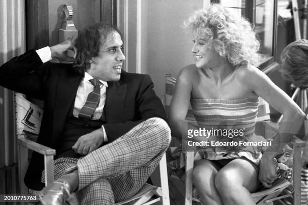 Italian singer showman and actor Adriano Celentano with the Italian actress Eleonora Giorgi during the filming of the movie 'Grand Hotel Excelsion,...