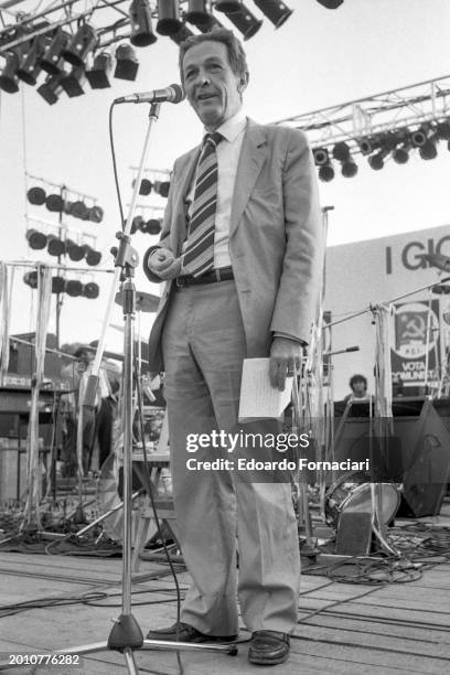 General secretary of the Italian communist party Enrico Berlinguer during an electoral rally at the Pincio, Rome, June 16, 1983.