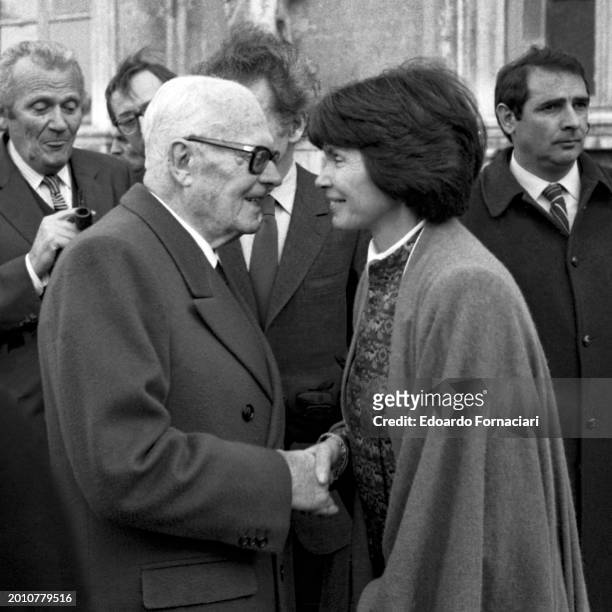 French first lady Danielle Mitterrand Gouze with the President of the Italian Republic Sandro Pertini.