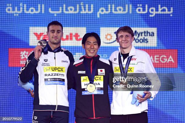 Silver Medalist, Alberto Razzetti of Team Italy, Gold Medalist, Tomoru Honda of Team Japan and Bronze Medalist, Martin Espernberger of Team Austria...