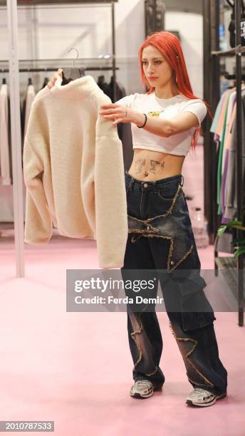 Guest attends during the IFCO – Istanbul Fashion Connection Fair 2024 at Istanbul Expo Center on February 07, 2024 in Istanbul, Turkey.