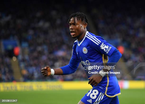 Abdul Fatawu Leicester City during the Sky Bet Championship match between Leicester City and Middlesbrough at King Power Stadium on February 17, 2024...