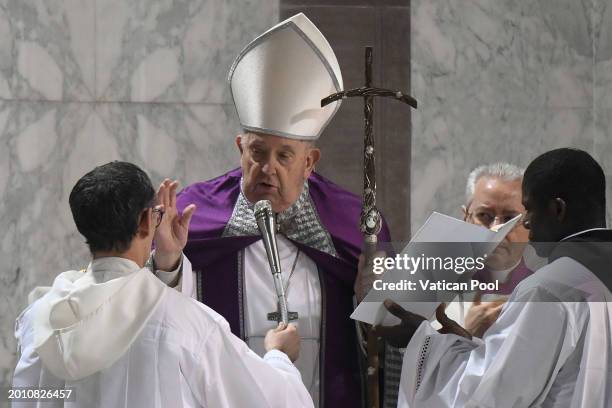 Pope Francis celebrates the beginning of Lent with Mass on Ash Wednesday at the Basilica of Santa Sabina on February 14, 2024 in Vatican City,...