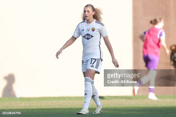 Alayah Sophia Pilgrim of AS Roma looks on during the match between ACF Fiorentina v AS Roma - Women Serie A at Viola Park on February 17, 2024 in...