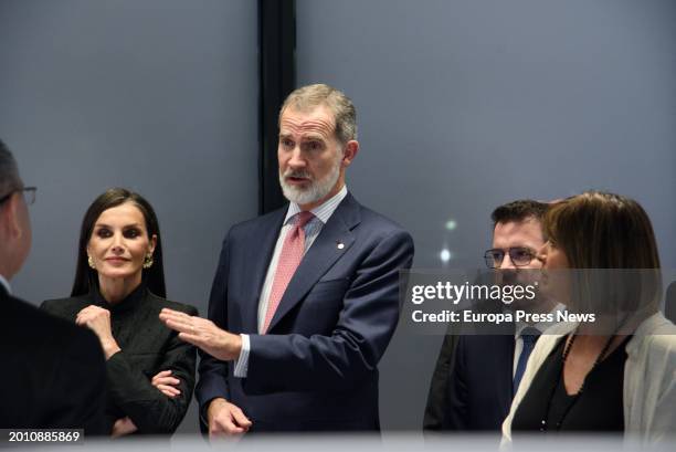 King Felipe and Queen Letizia , and the President of the Generalitat, Pere Aragones , during the inauguration of the second tower of the company...