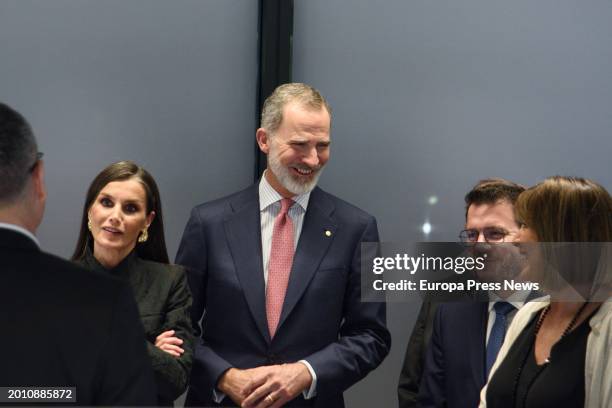 King Felipe and Queen Letizia , and the President of the Generalitat, Pere Aragones , during the inauguration of the second tower of the company...
