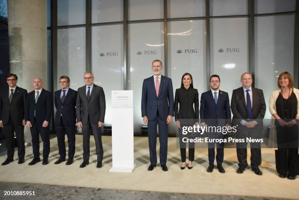 King Felipe and Queen Letizia , and the President of the Generalitat, Pere Aragones , during the inauguration of the second tower of the company...