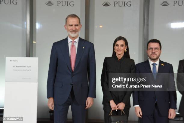King Felipe and Queen Letizia, and the President of the Generalitat, Pere Aragones, during the inauguration of the second tower of the company Puig,...
