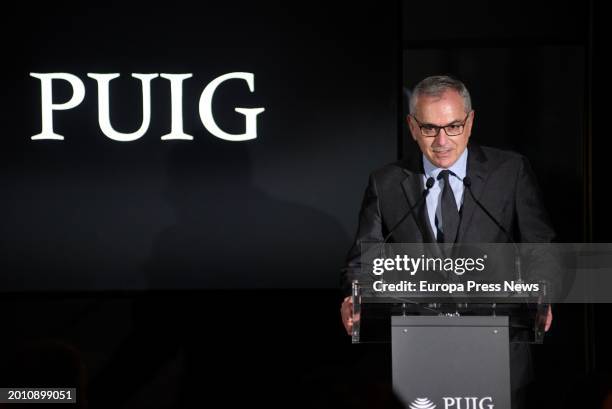 Puig CEO Marc Puig speaks at the inauguration of Puig's second tower in L'Hospitalet de Llobregat on February 14 in L'Hospitalet de Llobregat,...