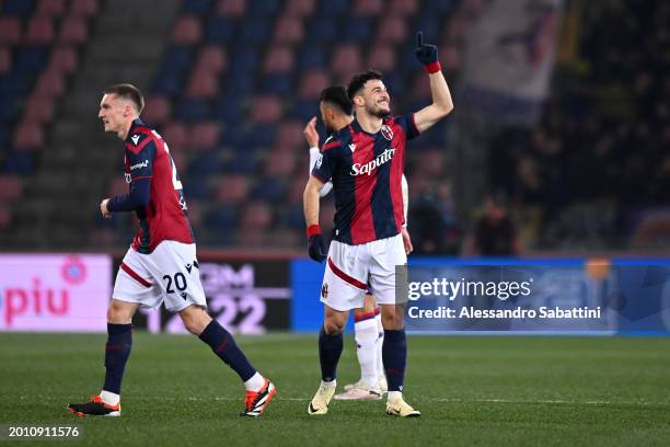 Riccardo Orsolini of Bologna FC celebrates scoring his team's first goal during the Serie A TIM match between Bologna FC and ACF Fiorentina - Serie A...