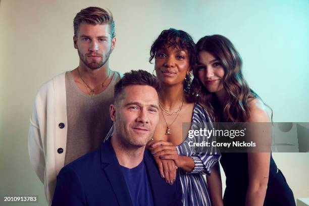 Danny Griffin, Luke Macfarlane, Lyndie Greenwood and Ali Skovbye of “Hallmark Mystery” pose for a portrait during the 2024 Television Critics...