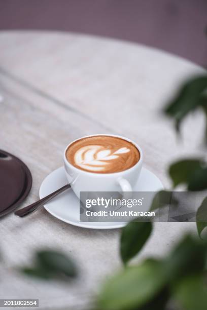 glass of latte on marble table, latte art - nata imagens e fotografias de stock