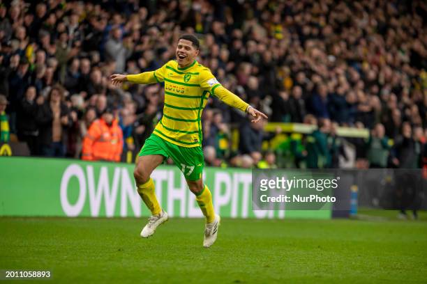 Players are competing during the Sky Bet Championship match between Norwich City and Cardiff City at Carrow Road in Norwich, England, on February 17,...