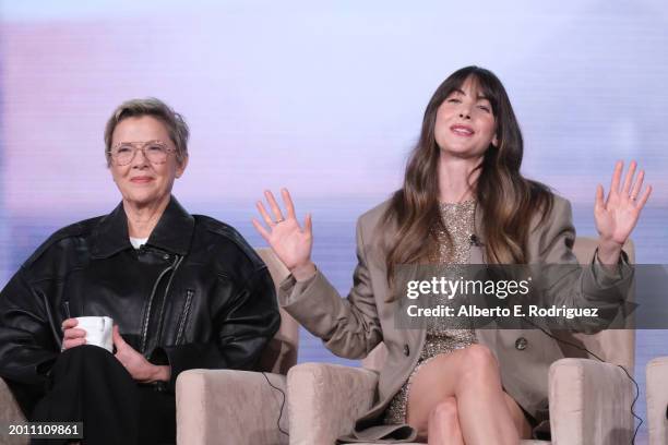 Annette Bening and Alison Brie attend the 2024 TCA Winter Press Tour - NBCUniversal at The Langham Huntington, Pasadena on February 14, 2024 in...