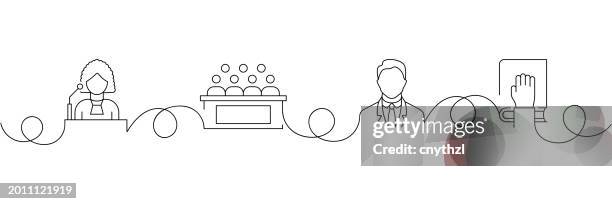 continuous one line drawing law and justice icons concept. single line vector illustration. - lady justice statue stock illustrations