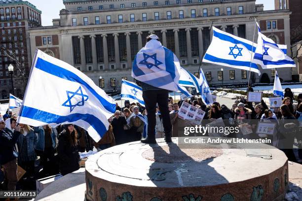 Students hold a rally in support of Israel and demand greater protection from anti-semitism on campus at Columbia University, February 14, 2024 in...
