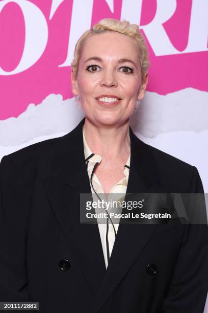 Olivia Colman attends the "Wicked Little Letters - Scandaleusement Votre" Paris Premiere At Drugstore Publicis Cinema on February 14, 2024 in Paris,...