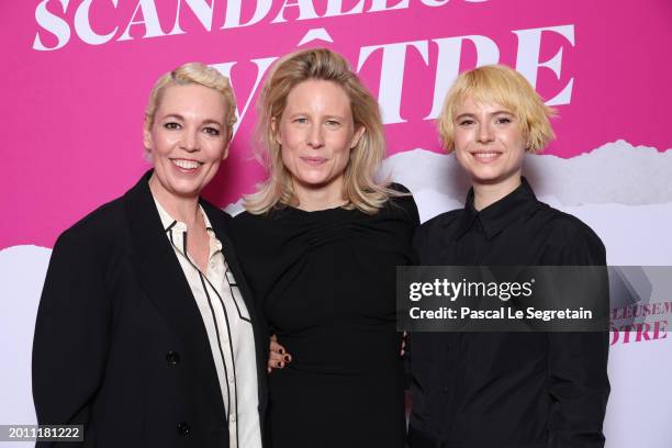 Olivia Colman, Thea Sharrock and Jessie Buckley attend the "Wicked Little Letters - Scandaleusement Votre" Paris Premiere At Drugstore Publicis...