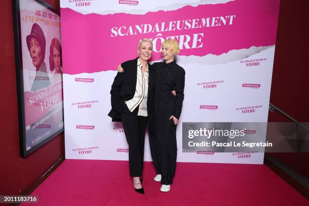 Olivia Colman and Jessie Buckley attend the "Wicked Little Letters - Scandaleusement Votre" Paris Premiere At Drugstore Publicis Cinema on February...