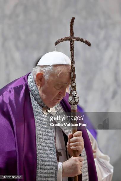 Pope Francis celebrates the beginning of Lent with Mass on Ash Wednesday at the Basilica of Santa Sabina on February 14, 2024 in Vatican City,...
