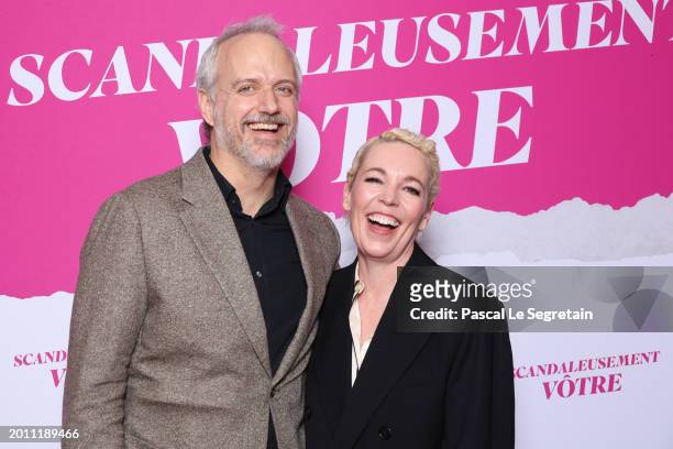Ed Sinclair and Olivia Colman attend the "Wicked Little Letters - Scandaleusement Votre" Paris Premiere At Drugstore Publicis Cinema on February 14,...