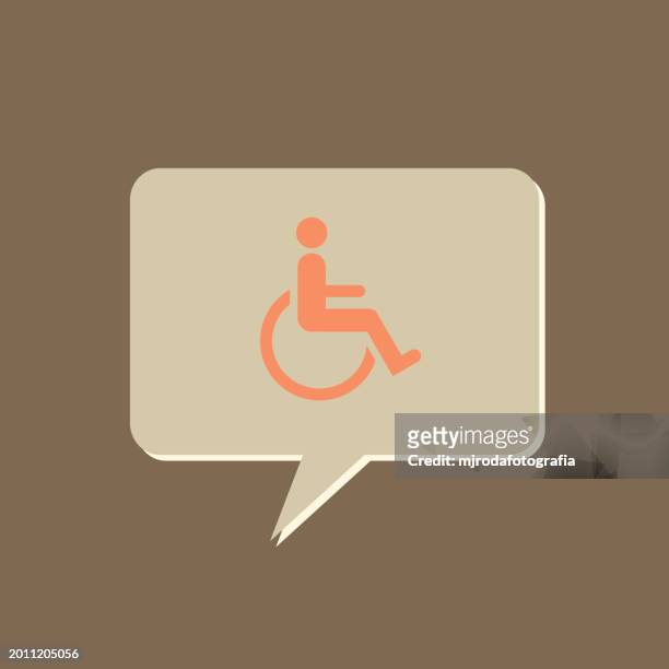 wheelchair icon in speech bubble - handicap photos et images de collection