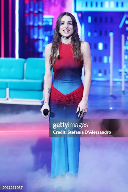 Angelina Mango attends the "Stasera C'è Cattelan" TV Show on February 14, 2024 in Milan, Italy.