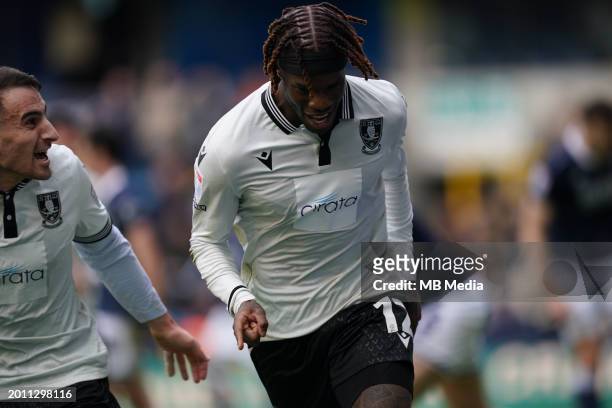Iké Ugbo of Sheffield Wednesday celebrating after scoring his goal to make it 0-1 during the Sky Bet Championship match between Millwall and...