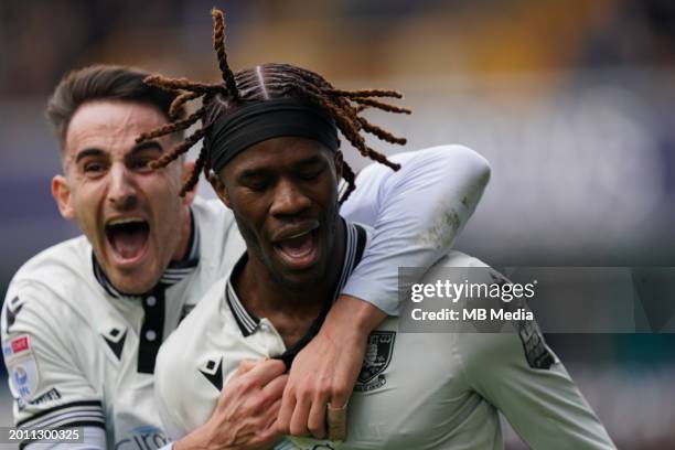 Iké Ugbo of Sheffield Wednesday celebrating after scoring his goal to make it 0-1 during the Sky Bet Championship match between Millwall and...