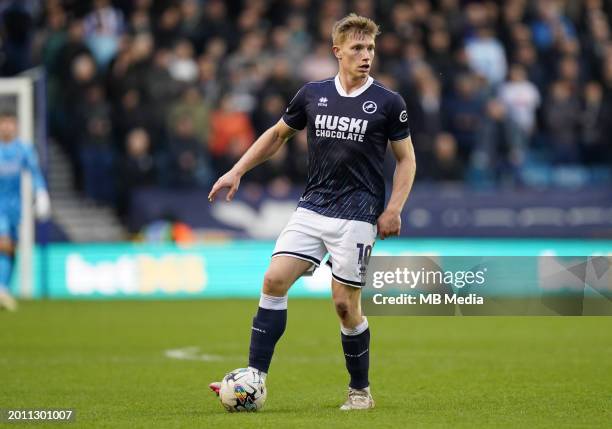 Zian Flemming of Millwall during the Sky Bet Championship match between Millwall and Sheffield Wednesday at The Den on February 17, 2024 in London,...