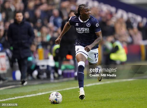 Brooke Norton-Cuffy of Millwall during the Sky Bet Championship match between Millwall and Sheffield Wednesday at The Den on February 17, 2024 in...