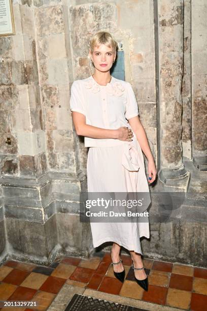 Pixie Geldof attends the Simone Rocha show during London Fashion Week February 2024 at St Bartholomew the Great on February 17, 2024 in London,...