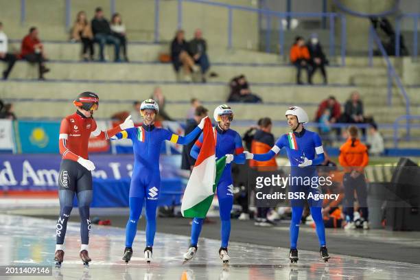 Michele Malfatti, Davide Ghiotto, Adrea Giovannini competing on the Team Pursuit Men during the ISU World Speed Skating Single Distances...