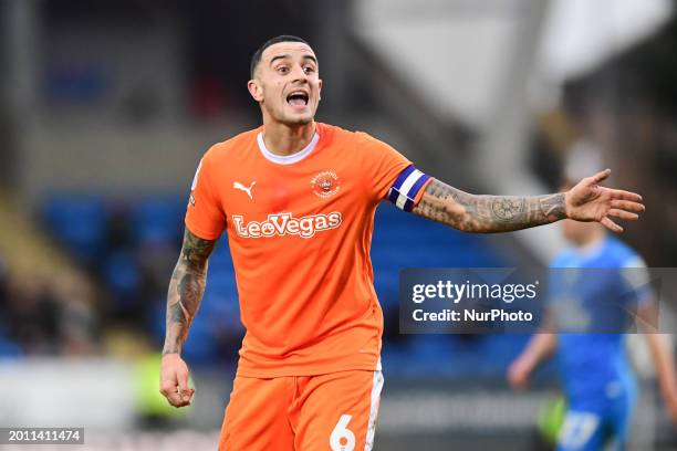 Oliver Norburn of Blackpool is gesturing during the Sky Bet League 1 match between Peterborough and Blackpool at London Road in Peterborough, on...