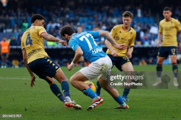 Players are competing during the Serie A soccer match between SSC Napoli and Genoa FC at Stadio Maradona in Naples, Italy, on February 17, 2024.