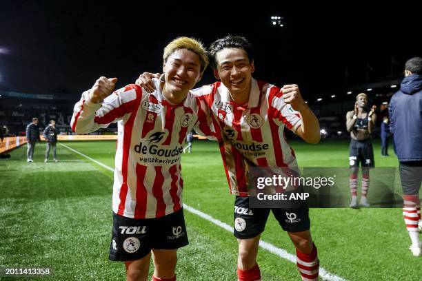 Shunsuke Mito, Koki Saito of Sparta Rotterdam during the Dutch Eredivisie match between Sparta Rotterdam and Excelsior Rotterdam at Sparta Stadion...