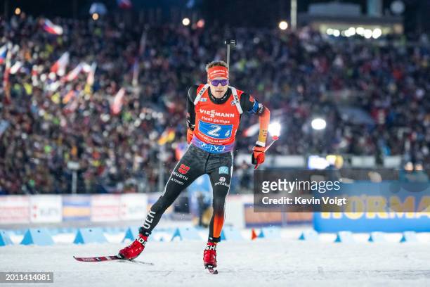 Benedikt Doll of Germany in action during the Men 4x7.5km Relay at the IBU World Championships Biathlon Nove Mesto na Morave on February 17, 2024 in...